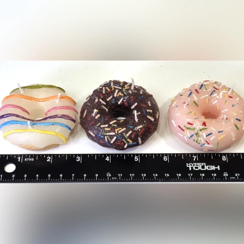 New. Martha Stewart Donut Candle Trio - Pink, Chocolate & Creamy White